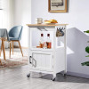 Small Kitchen Island on Wheels with Wood Top and Drawer, Trolley Cart with Open Shelf and Storage Cabinet for Dining Room