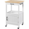 Small Kitchen Island on Wheels with Wood Top and Drawer, Trolley Cart with Open Shelf and Storage Cabinet for Dining Room