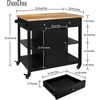Kitchen Island on Wheels, Wooden Top, with Storage Space and Drawers, Black, Practical Wooden Movable Kitchen Trolley