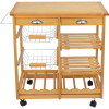 Rolling Kitchen Island with Storage and Utility Wood Tabletop, Wood Mobile Kitchen Island Serving Cart on Wheels with Towel Rack