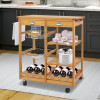 Rolling Kitchen Island with Storage and Utility Wood Tabletop, Wood Mobile Kitchen Island Serving Cart on Wheels with Towel Rack