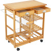 Rolling Kitchen Island with Storage and Utility Wood Tabletop, Wood Mobile Kitchen Island Serving Cart on Wheels with Towel Rack