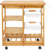Rolling Kitchen Island with Storage and Utility Wood Tabletop, Wood Mobile Kitchen Island Serving Cart on Wheels with Towel Rack