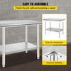 VEVOR Kitchen Work Bench Commercial Catering Table Worktable with Undershelf Stainless Steel 330LBS 286LBS for Restaurant Garage