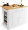 Kitchen Island with Drop Leaf, Rubber Wood Top, 2 Drawers, Storage Cabinets, Spice Racks, Adjustable Shelves, Stationary