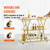 Bar Cart Gold, 3 Tiers Home Bar Serving Cart on Lockable Wheels, Rolling Alcohol Cart with Tempered Glass Shelves Guardrail