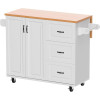 Kitchen Island with Storage, White Marble Tabletop, Rolling Kitchen Island Cart on Wheels with Drop Leaf Breakfast Bar