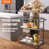VEVOR 3-Tier Bar Wine Rack Cart Kitchen Food Truck on Wheels Vintage Mobile Serving Trolley w/MDF Board Steel Frame 110/300lbs