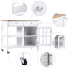 Rolling Kitchen Island Trolley, Portable Kitchen Cart, Wood Top, Drawers, Glass Door, Cabinet, Towel Rack