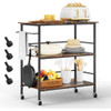 Kitchen Island on Wheels with 3Shelves,Rolling Utility Trolley Cart with Hooks and Protective Rails for Home,Kitchen Dining Room