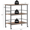 Kitchen Island on Wheels with 3Shelves,Rolling Utility Trolley Cart with Hooks and Protective Rails for Home,Kitchen Dining Room