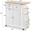 Kitchen Island Cart, Rolling Wood Trolley with Storage Cabinet, Towel Handle, 2 Drawers, Side Spice Rack and Wine Bottle Rack