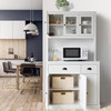 Kitchen Pantry Cabinet, Buffet with Hutch, Cabinets with Adjustable Shelves & Glass Doors, Tall Cupboard with Microwave Stand