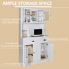 Kitchen Pantry Cabinet, Buffet with Hutch, Cabinets with Adjustable Shelves & Glass Doors, Tall Cupboard with Microwave Stand