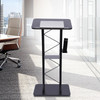 Podium Stand Black Curved Lectern Podium with Storage Shelf, 47-Inch Tall For Churches, Schools, Conferences, Events, Concierge