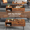 Sweetcrispy Coffee Table Brown, Living Room Lift Coffee Table with Storage Racks and Invisible Dining Table