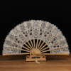 1Pcs Embroidery Chinese Dance Hand Fan Party Wedding Prom Bamboo Hand Folding Lace Fabric Retro Craft Gift Fan Home Decoration