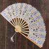 1Pcs Embroidery Chinese Dance Hand Fan Party Wedding Prom Bamboo Hand Folding Lace Fabric Retro Craft Gift Fan Home Decoration