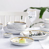 Marble ceramics plates and bowls set dinnerware sets christmas salad dessert bone china white plates kitchen dishes round tray