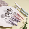 24pcs Pearl Tableware Set 304 Stainless Steel Knife Fork Spoon Set Ins Light Luxury Cutlery Art on Table Great Gift for Wedding