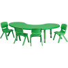 35"W X 65"L Half-Moon Natural Plastic Height Adjustable Activity Table Set with 4 Chairs, Children Desk and Chair Set