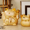 Ceramic Lucky Cat Golden Piggy Bank Children's Cartoon Piggy Bank High-value Cute Ceramic Cat Home Decoration Crafts