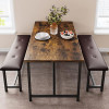 Kitchen Table and Benches for 4, Rectangular Dining Room Table Set with 2 Upholstered Benches, Apartment, Studio, Retro Brown