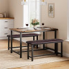 Kitchen Table and Benches for 4, Rectangular Dining Room Table Set with 2 Upholstered Benches, Apartment, Studio, Retro Brown