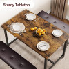 Kitchen Table and Benches for 4, Rectangular Dining Room Table Set with 2 Upholstered Benches, Apartment, Studio, Retro Brown