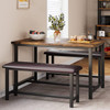 Kitchen Table and Benches for 4, Rectangular Dining Room Table Set with 2 Upholstered Benches, Apartment, Studio, Retro Brown