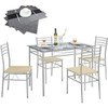 5-piece dining table set for 4 people, with chairs, glass countertop, small space, silver color