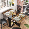 Folding dining table with 6 wheels, deciduous table for small spaces, foldable dining table with 2 levels of storage shelves