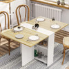 Folding dining table with 6 wheels, deciduous table for small spaces, foldable dining table with 2 levels of storage shelves