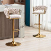 Gold Bar Stool Set of 2, Velvet Swivel Woven Barstools, Height Adjustable Counter Stools with Hollow Back, Upholstered Modern