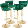 Velvet Bar Stools Set of 4,360° Woven Modern Gold Bar Stools,Swivel Adjustable Height Barstools with Backs Gold Metal