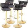 Velvet Bar Stools Set of 4,360° Woven Modern Gold Bar Stools,Swivel Adjustable Height Barstools with Backs Gold Metal