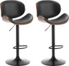 Set of 2, Swivel Adjustable Height Barstools, PU Leather Upholstered Bar Chairs with Footrest, Bentwood Bar Stool for Kitchen