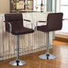 Tall Bar Stools Set of 2 Modern Square PU Leather Adjustable BarStools Counter Height Stools with Arms and Back Bar Chairs 360