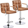 Tall Bar Stools Set of 2 Modern Square PU Leather Adjustable BarStools Counter Height Stools with Arms and Back Bar Chairs 360
