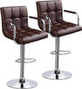 Tall Bar Stools Set of 2 Modern Square PU Leather Adjustable BarStools Counter Height Stools with Arms and Back Bar Chairs 360