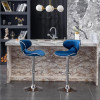 Velvet Adjustable Swivel Bar Stool - Set of 2 - Blue