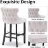 Bar Stools Set of 4 Counter Height, Velvet Upholstered Barstools with Solid Wood Legs, Button Tufted and Nailheads Trim