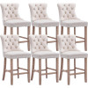 Bar Stools Set of 4 Counter Height, Velvet Upholstered Barstools with Solid Wood Legs, Button Tufted and Nailheads Trim