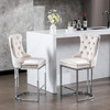Bar Stools Set of 4 Counter Height, Velvet Upholstered Barstools with Solid Wood Legs, Button Tufted and Nailheads Trim