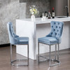 Bar Stools Set of 4 Counter Height, Velvet Upholstered Barstools with Solid Wood Legs, Button Tufted and Nailheads Trim