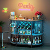 Bar table cabinet with power socket, LED household mini bar cabinet, metal bar rack with 4 layers of storage, easy to assemble