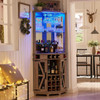 Corner Bar Storage Cabinet, 72" Tall Farmhouse Wine Bar Cabinet w/Barn Door & Adjustable Shelves, Home Bar Cabinet w/LED Lights