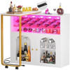 Rotating Wine Bar Cabinet, Tall Home Bar with LED Lights & Power Outlets, Liquor Bar Cabinet with Wine Rack &