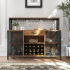 Wine Bar Cabinet, 55 Inches Industry Coffee Bar Cabinet with Wine Rack and Glass Holder, Kitchen Sideboard Buffet Cabinet