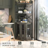 Corner Bar Cabinet with Power Outlet, Industrial Wine Cabinet with LED Strip and Glass Holder, 5-Tiers Liquor Cabinet Bar Unit